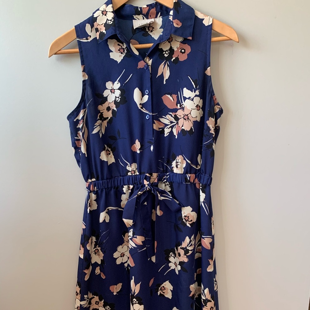 LOFT Outlet blue floral sleeveless shirtdress